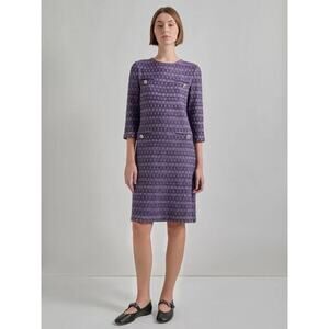 NWT Misook Metallic Accent‎ Tweed Knit Shift Dress | Purple | SZ XS
